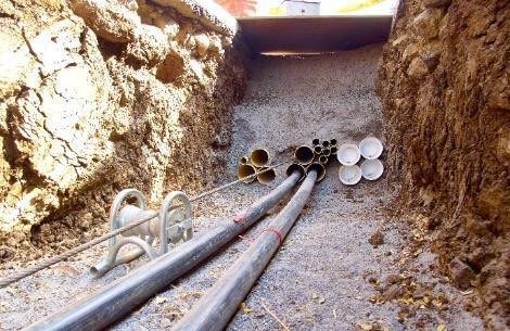 HDPE pipes laid in an excavated trench